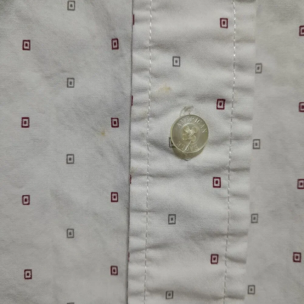 American Eagle VTG Slimfit White - small squares Short Sleeve Shirt - Men's XXL - Picture 2 of 5
